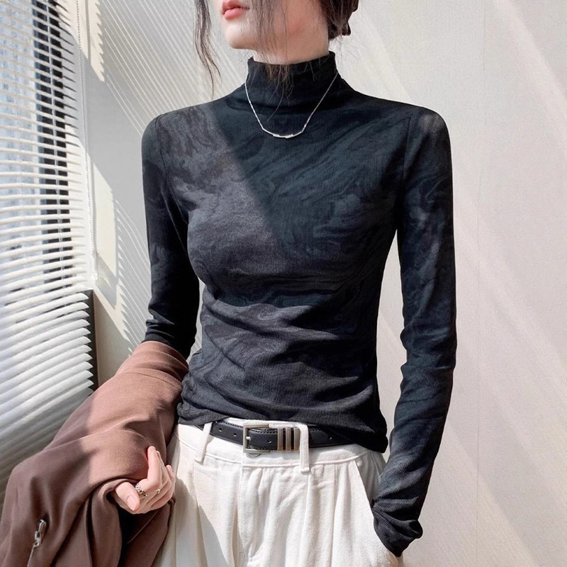 Plus Size Velvet Ink Tie-Dye Half Turtleneck Bottoming Shirt for Women 2025 Autumn and Winter New Slim Long-Sleeved Warm Top Plus Size Velvet Ink Tie-Dye Half Turtleneck Bottoming Shirt for Women 2025 Autumn and Winter New Slim Long-Sleeved Warm Top