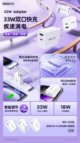 remax TusDis 40W European, American, and British USB Type-C port fast charging head fast charging mobile phone charger