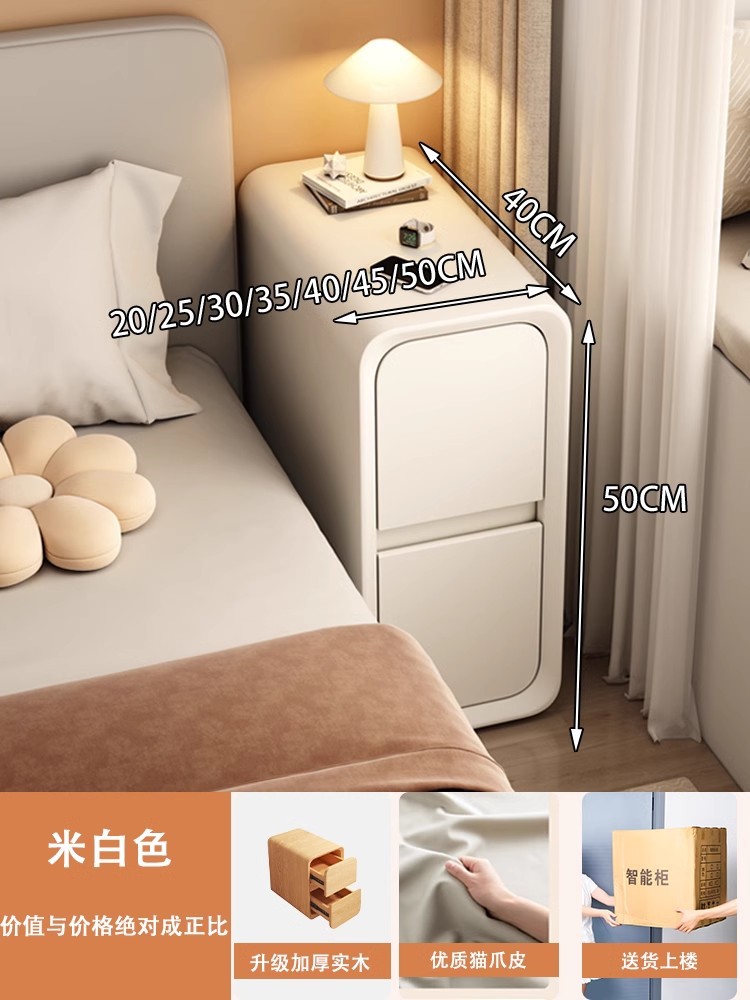 Mesa de cabecera pequeña y simple moderna muy estrecha gabinete de lado de la cama pequeño gabinete ultra estrecho 2025 nuevo estante de almacenamiento de hendidura de dormitorio