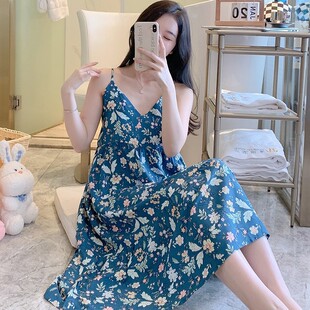 2025 new spring and summer sweet cotton nightgown women's sling thin students can wear summer home clothes wholesale