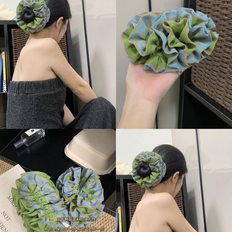 纯手工！韩系复古褶皱绣球花边大肠发圈女马尾头绳发饰头花丸子头|undefined