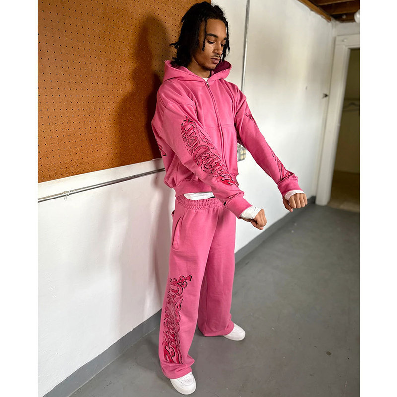 European and American Retro Fashion Casual Pink Blood and Rose Personalized High Street Hip-Hop Punk Trendy Outfit Y2K