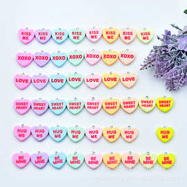 跨境DIY配件彩色树脂英文字母爱心BEMINE HUGME LOVE桃心耳饰挂件