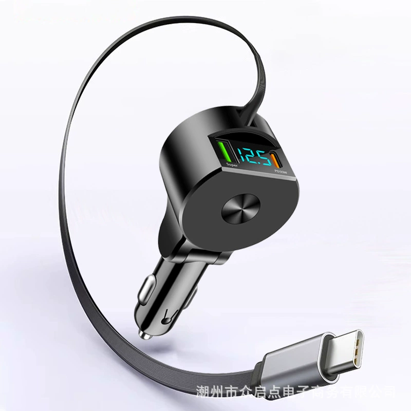 Три в одном телескопический кабель автомобильное зарядное устройство цифровой дисплей супер быстрая зарядка PD многофункциональное автомобильное зарядное устройство для мобильного телефона
