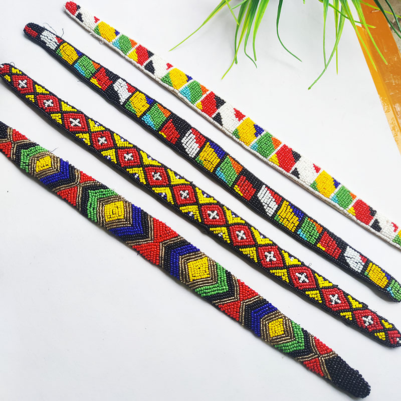 外贸订单彩色黑白色珠子图案订单头箍配饰花边服装辅料腰部饰品