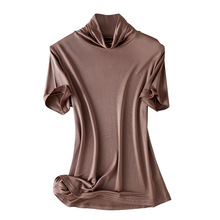 重磅针织真丝品质高领短袖T恤衫女 气质款百搭修身显瘦桑蚕丝上衣