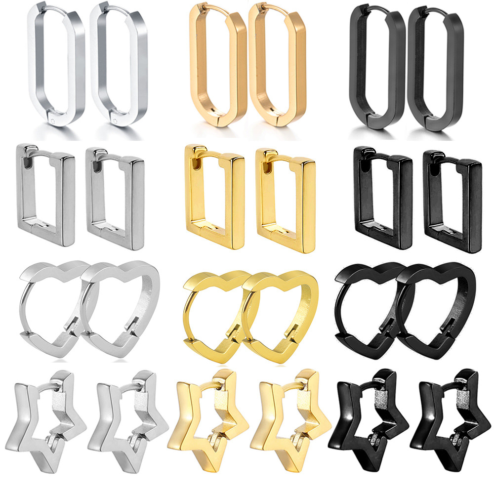 1 Pair Simple Style Star Stainless Steel Plating Hoop Earrings display picture 1