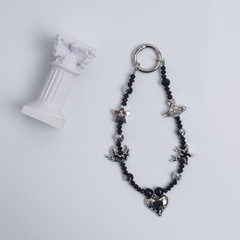 ins千禧辣妹黑色合金手機鏈串珠高端輕奢西太后掛飾手腕防丟鏈繩