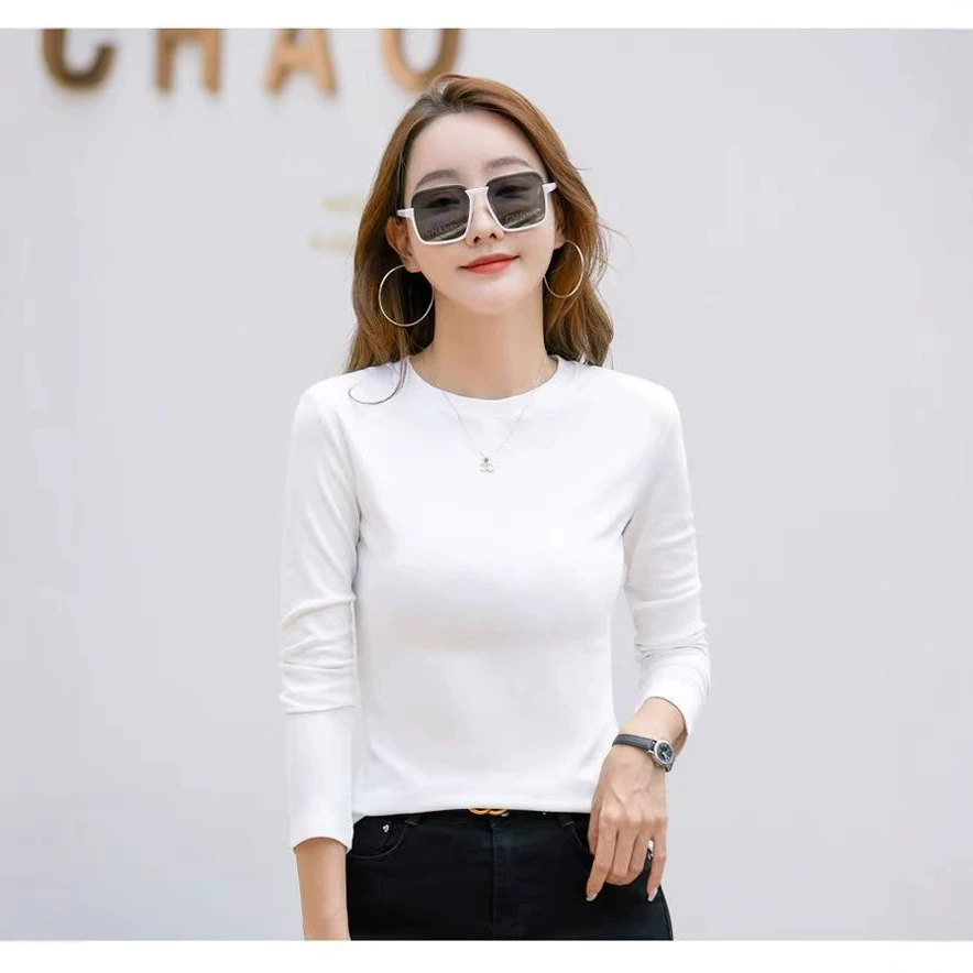 С длинным рукавом с круглым вырезом 100% хлопчатобумажная рубашка с длинными рукавами