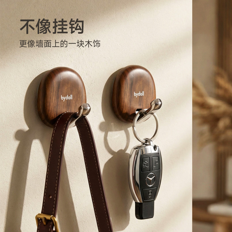 Wall-Mounted Suction Cup Hook for Bathroom, No-Drill Required, for Kitchen and Bathroom Doors, Walnut Wood Folding Clothes Hook, Adhesive Hook Wall-Mounted Suction Cup Hook for Bathroom, No-Drill Required, for Kitchen and Bathroom Doors, Walnut Wood Folding Clothes Hook, Adhesive Hook