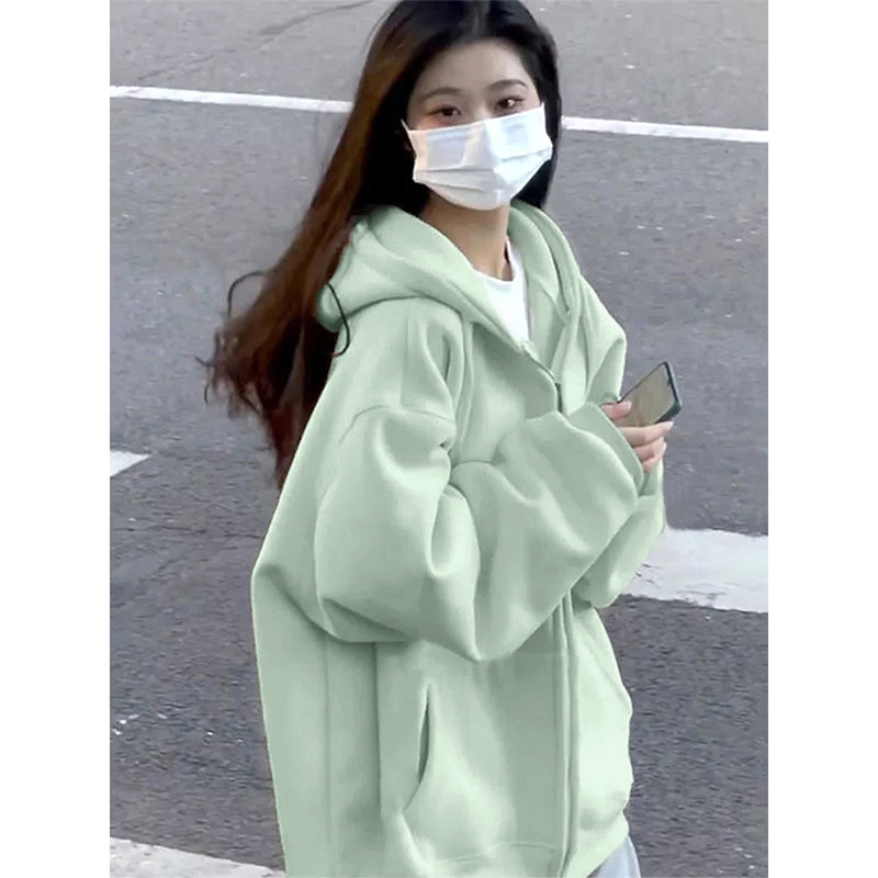 绿色卫衣外套女春秋款小个子2025早秋新款上衣连帽慵懒风开秋开衫|undefined