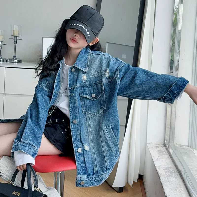 女童牛仔外套2025新款中大童秋装长袖韩版宽松儿童衣服秋季批发潮