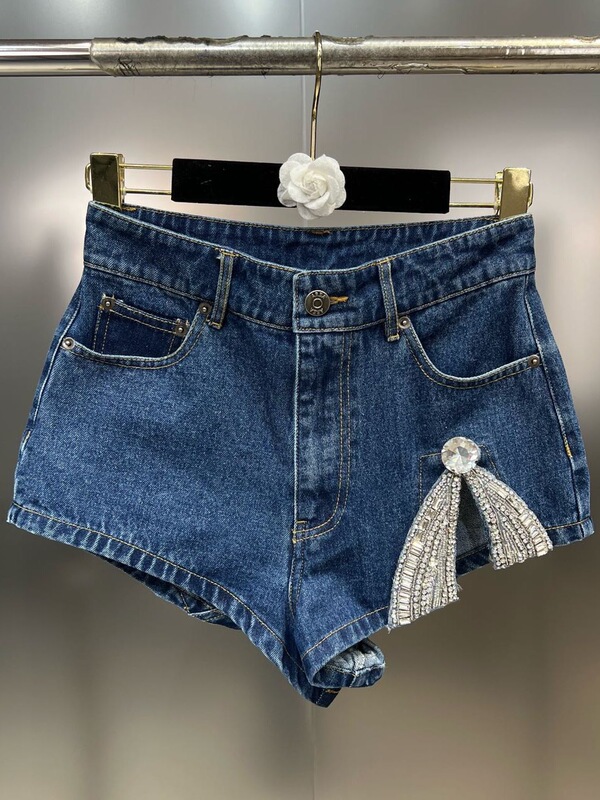 Summer 2023 Diamond Splice Skinny Stitching Sweet Cool Spice Style All-match Denim Shorts