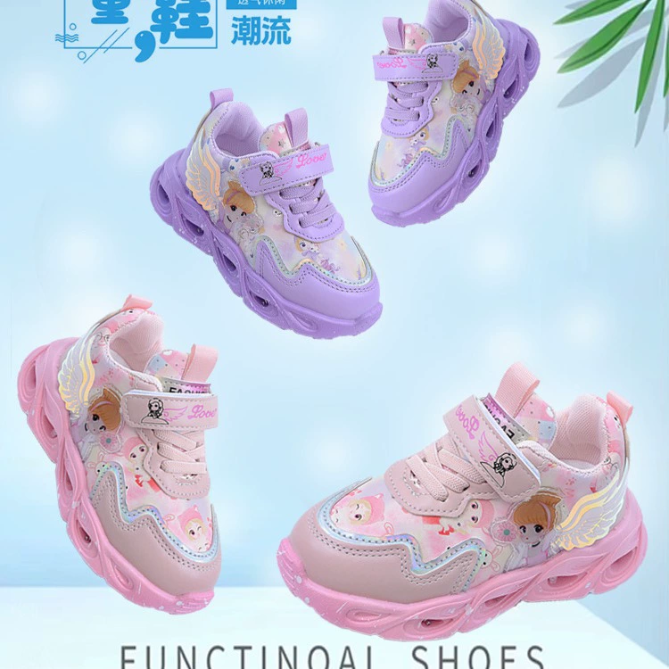 2024 Весенний и Осенний Новый стиль Девочки Освещение Спортивная обувь Кожаная обувь Принцессы Обувь Маленькая девочка Обувь Повседневная обувь Прилив