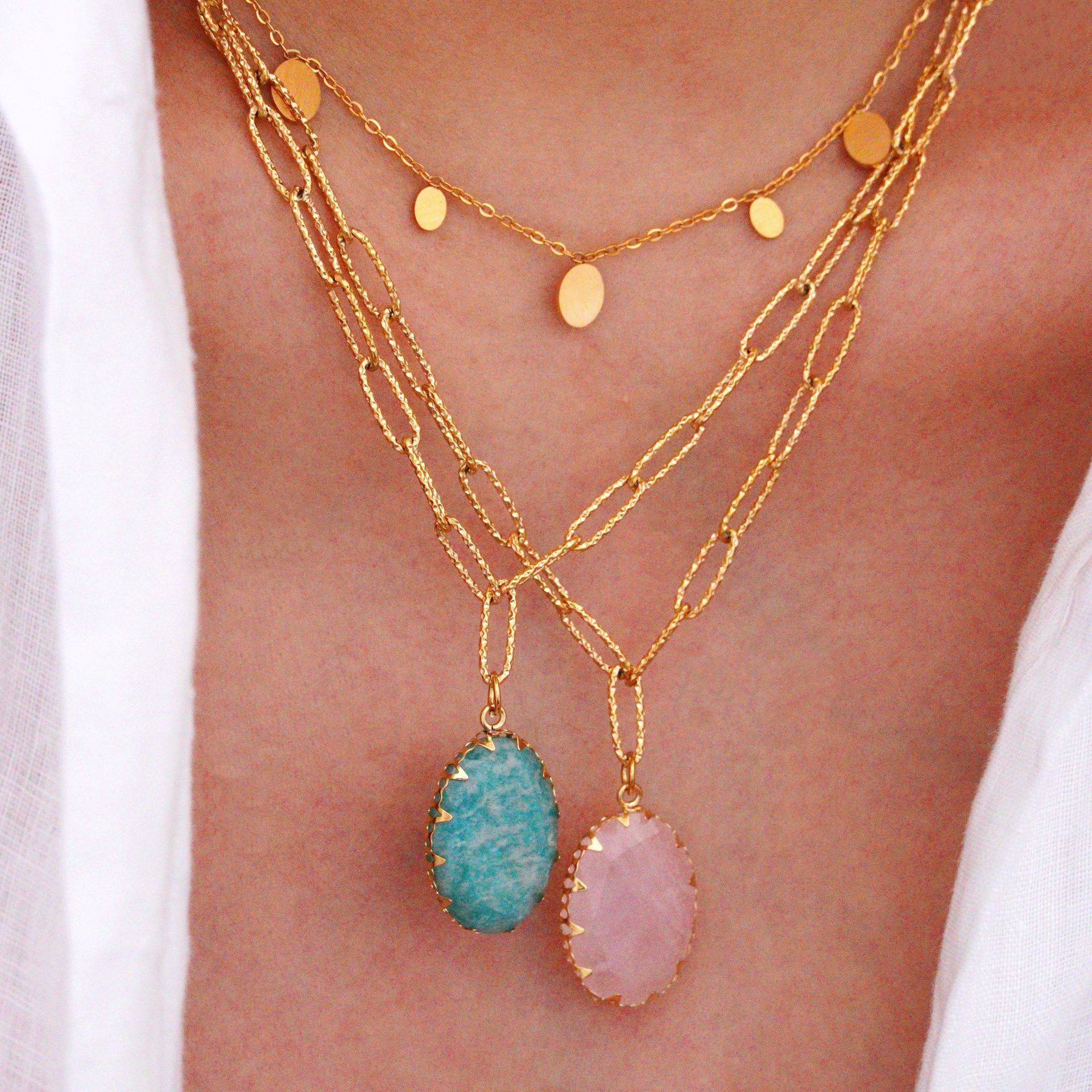 Vintage Style Simple Style Natural Stone Titanium Steel Geometric Women's Jewelry Set display picture 3