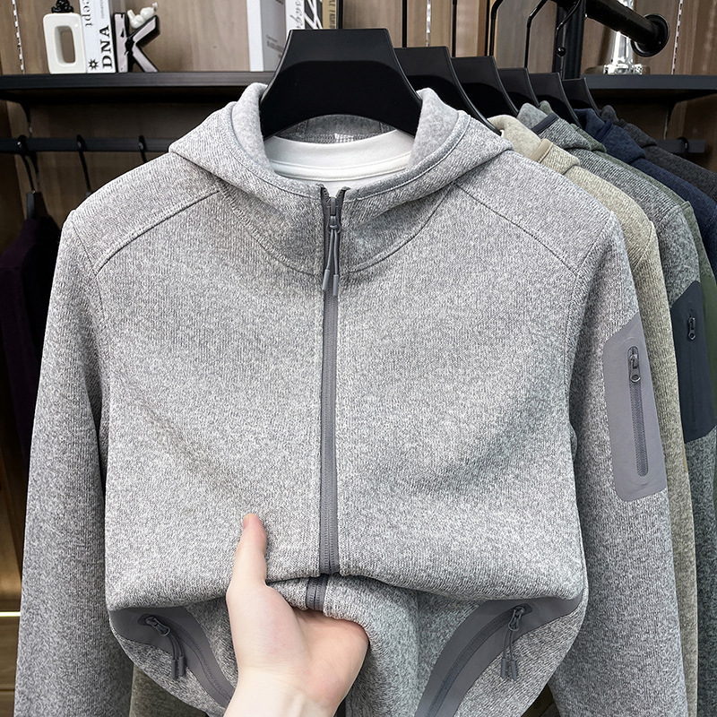 Autumn and winter outdoor sports fleece hooded jacket, casual jacket, men's thickened zip-up sweatshirt Autumn and winter outdoor sports fleece hooded jacket, casual jacket, men's thickened zip-up sweatshirt