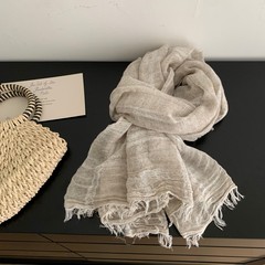 温暖色系~春秋季保暖文艺范百搭肌理麻围巾女加长款披肩薄围脖