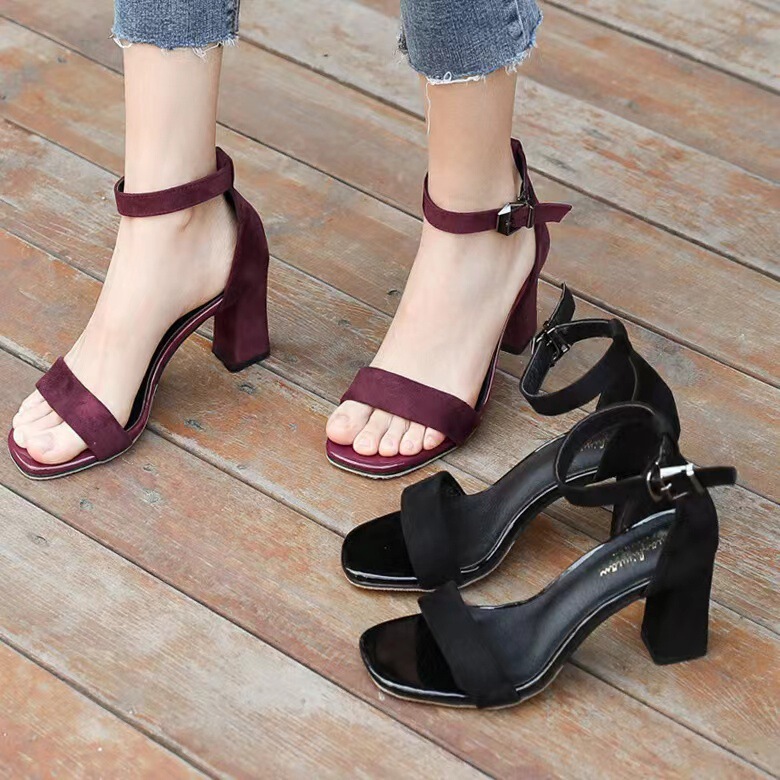 Sandals for Women Summer 2023 New Style Thick Heel Black Student Open-Toe One-Strap Roman High Heels Super High Heels