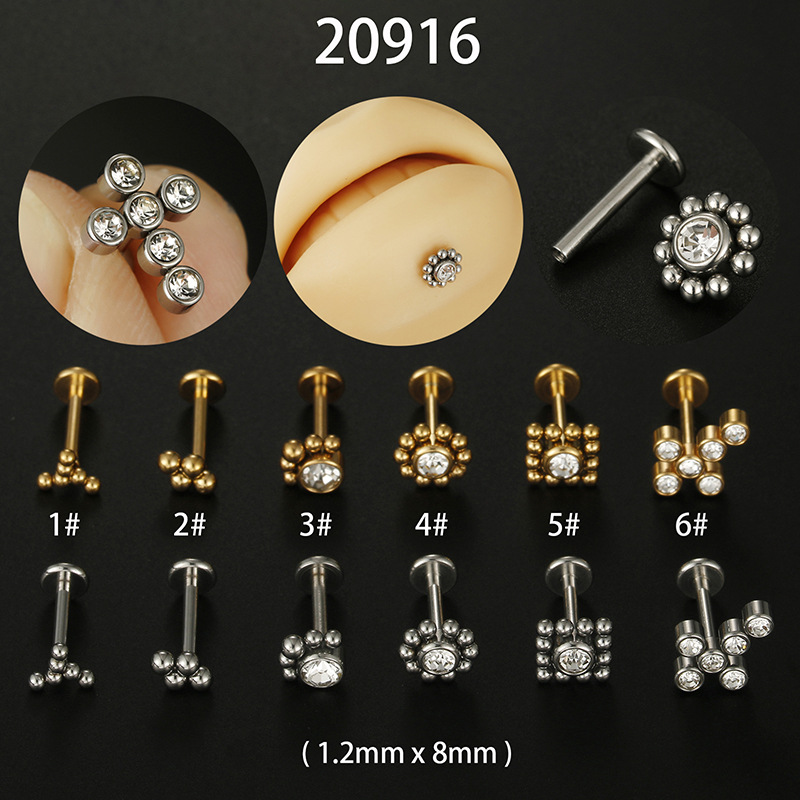 Fashion Round Stainless Steel Plating Inlay Zircon lip stud 1 Piece