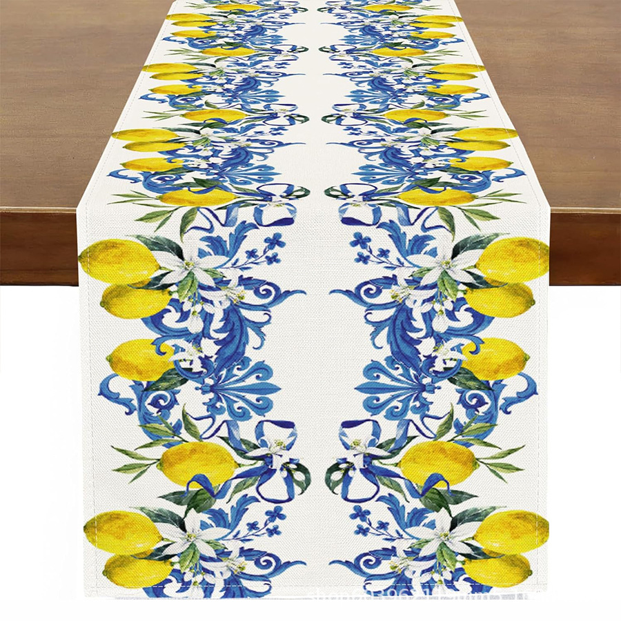 Nuevo verano limón lino bandera de mesa de fiesta al aire libre decoración de mesa de té de tela en el hogar bandera de mesa de té