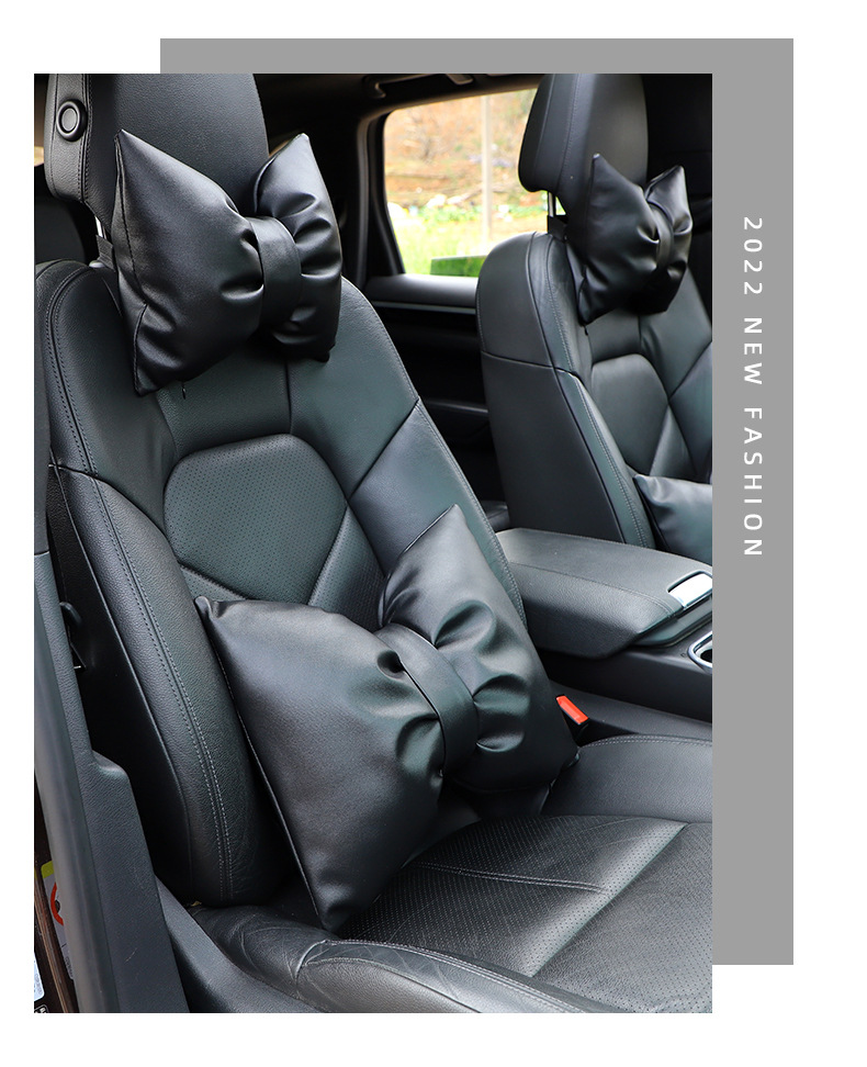 Four Seasons General Motors Headrest Neck Pillow Leather Solid Color Car Seat Pillow Goddess Car Interior Decoration Waist Cushion