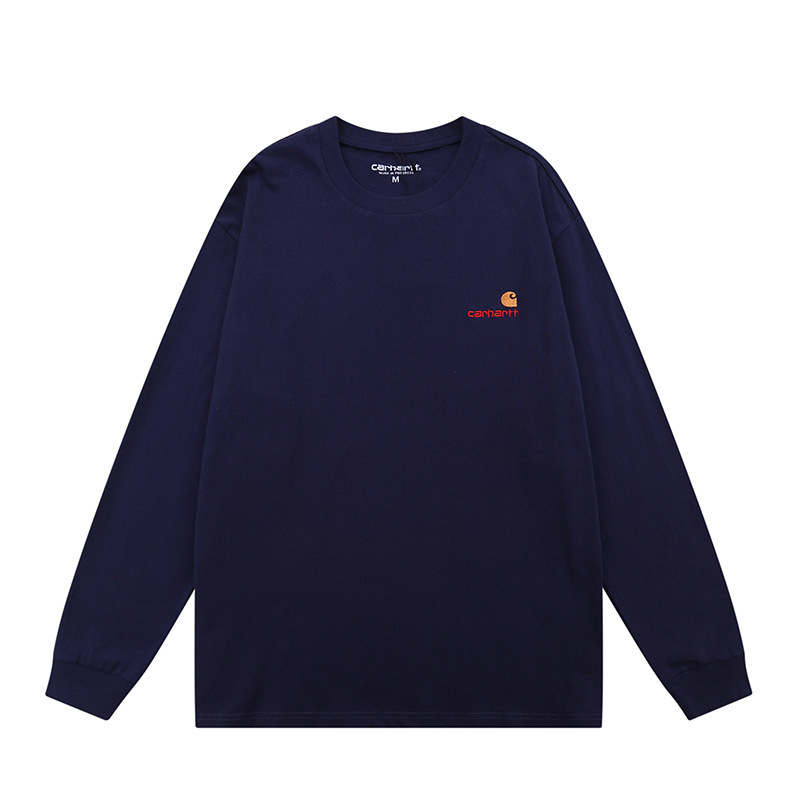 Carhartt Gold Label Letter Embroider Long-Sleeved T-Shirt Trbottomy Brand Loose Pure Color Bottoming Shirt for Men and Women Couples
