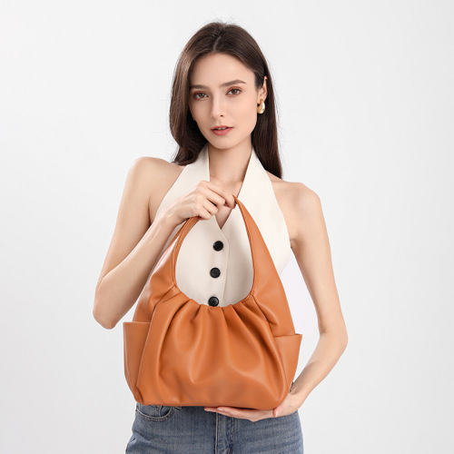 New fashion niche horn-shaped bag cloud-shaped bag soft leather texture pleated bag handbag underarm bag fashionable single shoulder women's bag 