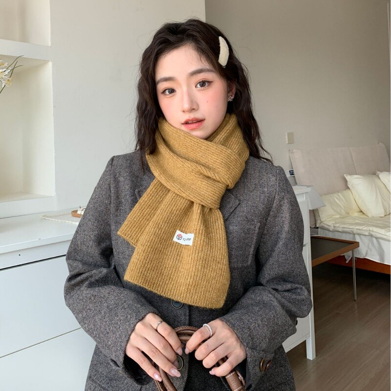 韩系安可拉红~纯色围巾女 冬季氛围感新年红色针织毛线高级感围脖|undefined
