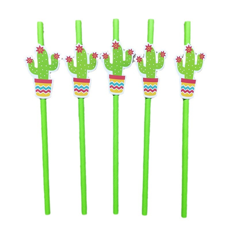 Pajitas de papel, tarjetas de cactus, pajitas decorativas, postres degradables desechables, pasteles, cócteles, fiestas, pajitas de papel
