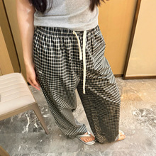 裤子女夏薄款MOC*休闲裤2026新品黑白格纯棉慵懒风阔腿直筒裤