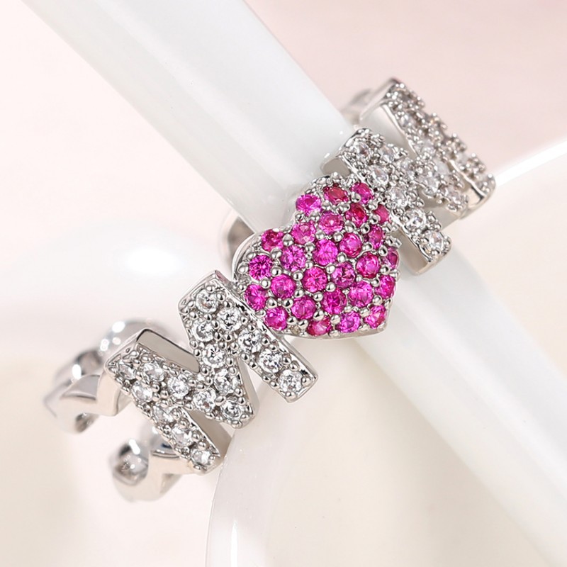 6g Weight Zircon Inlay Material Open Rings Classification Adjustable Ring Size 1 Piece Quantity Daily, Street Occasion Copper Material Letter, Heart Shape Pattern Women's Gender Inlay Design Shiny Style Shiny Letter Heart Shape Copper Inlay Zircon Open Rings 21