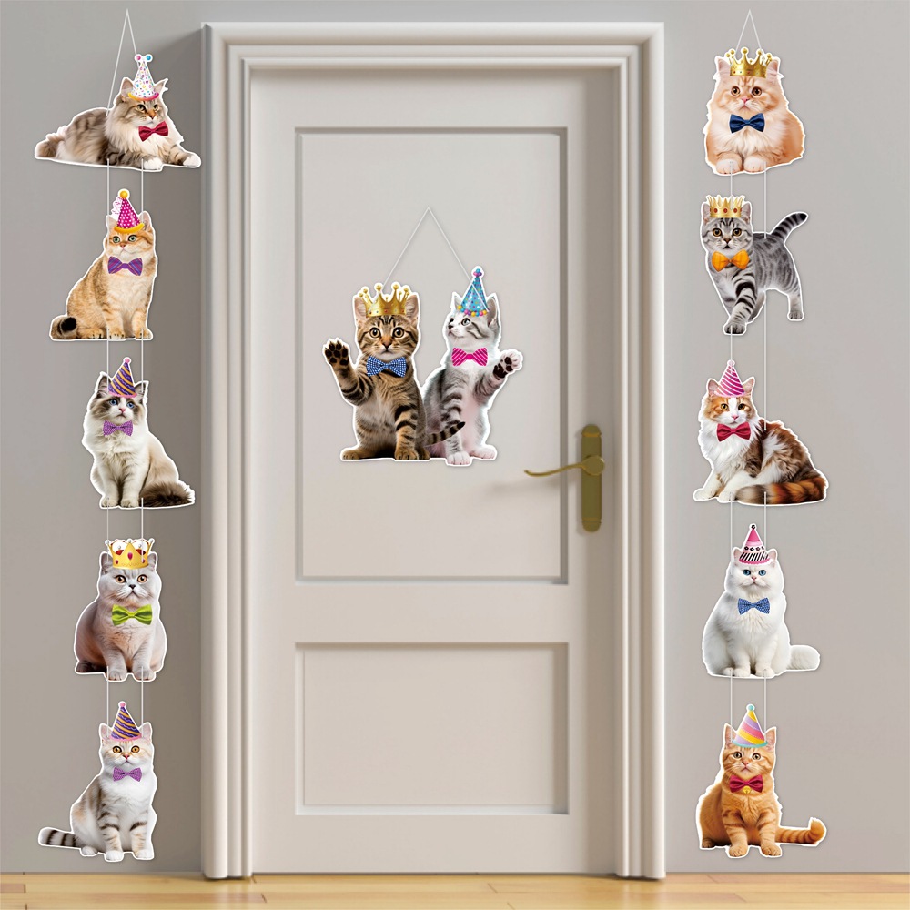 Nueva mascota tema de gato decoración de fiesta de cumpleaños puerta colgante decoración de cumpleaños gato colgante en la pared de la puerta