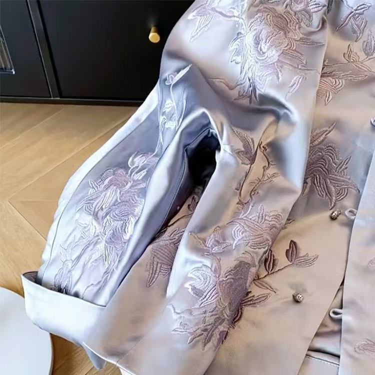2025春秋款新款爆款新中式唐装中国风女装宋锦灰色刺绣外套春秋款|undefined