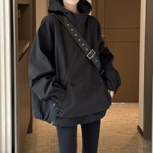 春季2024新款韩版百搭休闲宽松冲锋衣女斜拉链设计感小众连帽外套