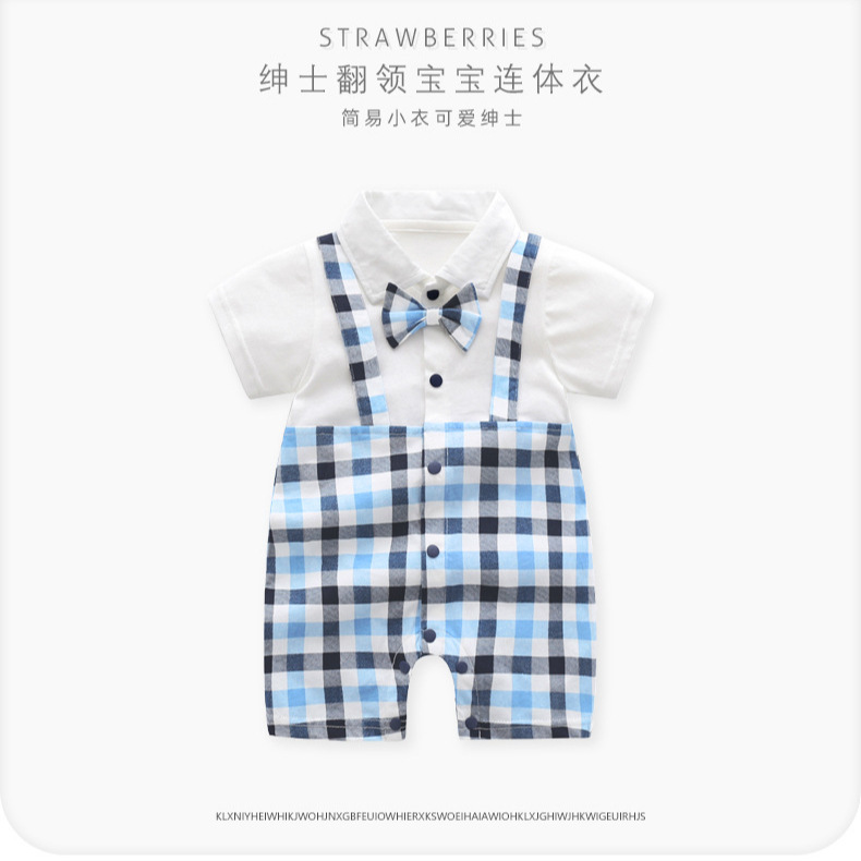 Newborn Baby Summer Category a Baby Jumpsuit Pure Cotton Thin Short-Sleeved Outing Clothes Children's Clothing Outing Clothes Crawling Clothes