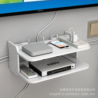 严选路由器收纳盒墙上WIFI电视机顶盒置物架免打孔壁挂式插排插座