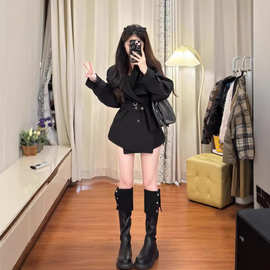 壹捌潮品 2024秋冬韩系穿搭高级感双排扣风衣外套女系带收腰开衫