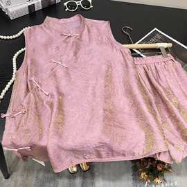 新中式粉色改良旗袍马夹国风盘扣2025夏季新款时尚老钱风唐装马夹