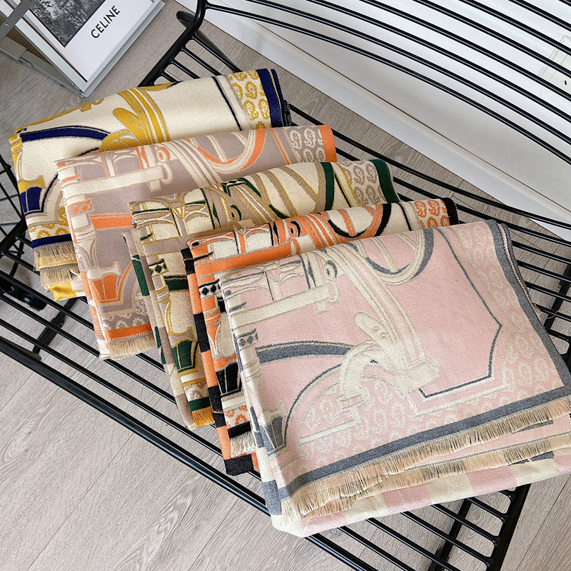 2021 moda elegante bufanda de Navidad Estilo Vintage chal cálido chal de lana de doble cara para mujer bufanda de lujo