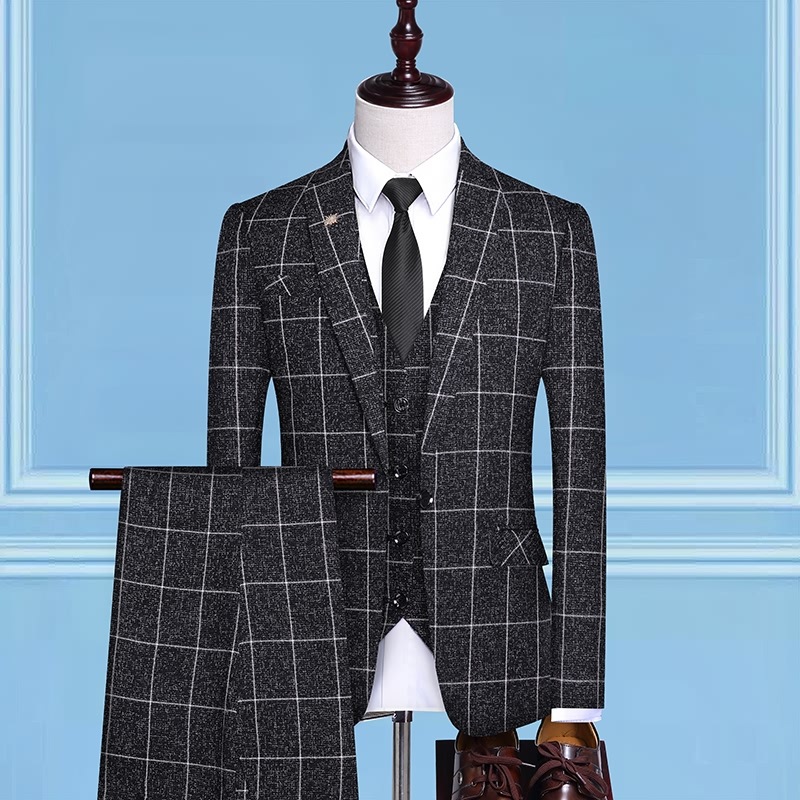 Plaid Suit Men's Groom Wedding Business...