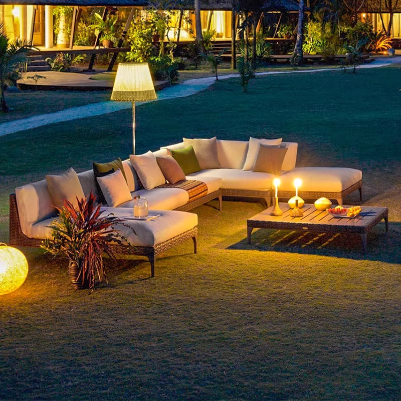 Sofá al aire libre patio al aire libre tela de caña impermeable balcón protector solar ocio sofá de caña combinación de muebles al aire libre nórdicos
