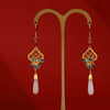 Painted earrings jade, ethnic enamel, silver 925 sample, 2024 years, new collection, ethnic style