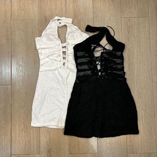 Women's Shorts New Sexy Mesh Hot Girl Lace-Up Solid Color Slim Jumpsuit Cross-Border Hot Pants Su3696