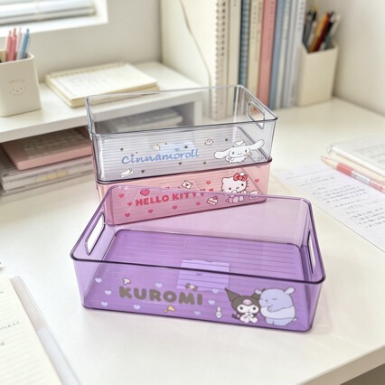 Sanrio Cartoon Storage Box Kuromi Cinnamon Dog Hello Kitty Student Dormitory Desktop Stationery Storage Basket