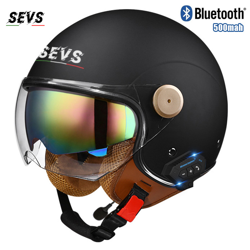 Мотоциклетный полушлем ретро с Bluetooth SEVS матовый черный