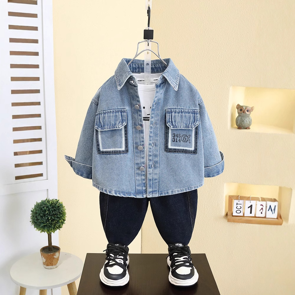 7545 camisa de mezclilla para niños primavera y otoño 2025 nuevo estilo para niños chaqueta de manga larga coreana camisa de primavera para hombres