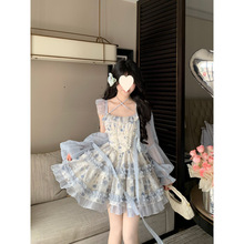 灯笼袖蕾丝花边防晒开衫女小飞袖蓬蓬碎花连衣裙两件套