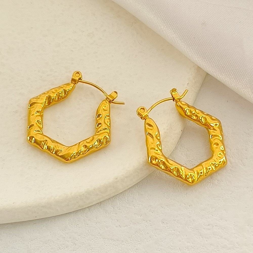 Plating Design Retro Style 1 Pair Retro Hexagon Stainless Steel Plating Earrings