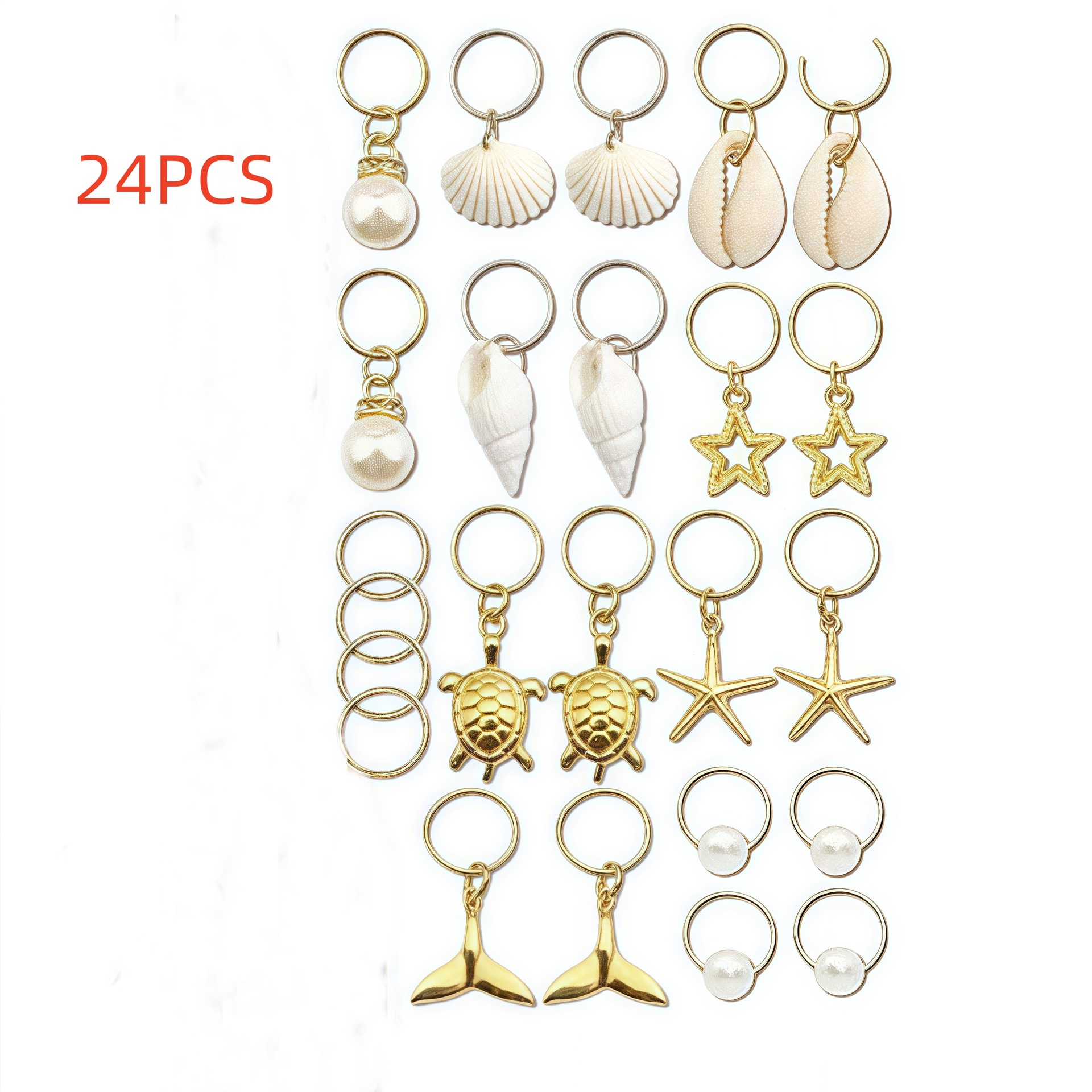 24 piezas de perlas europeas y americanas concha transfronteriza anillo de pelo de joyería de estilo marino