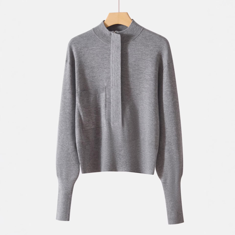 2026 Spring New Women's Knit Half-Zip Stand Collar Pullover, Suitable for Layering or Wearing Alone, Thin Wool Sweater with a Half-High Collar